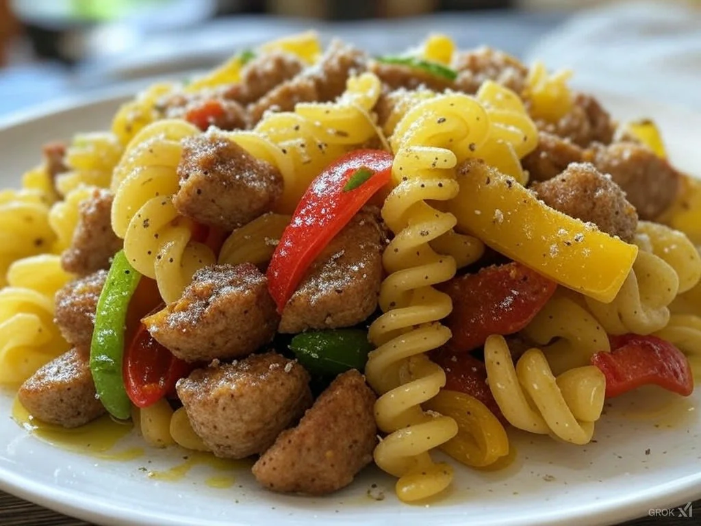 corkscrew pasta with Sausage and Peppers