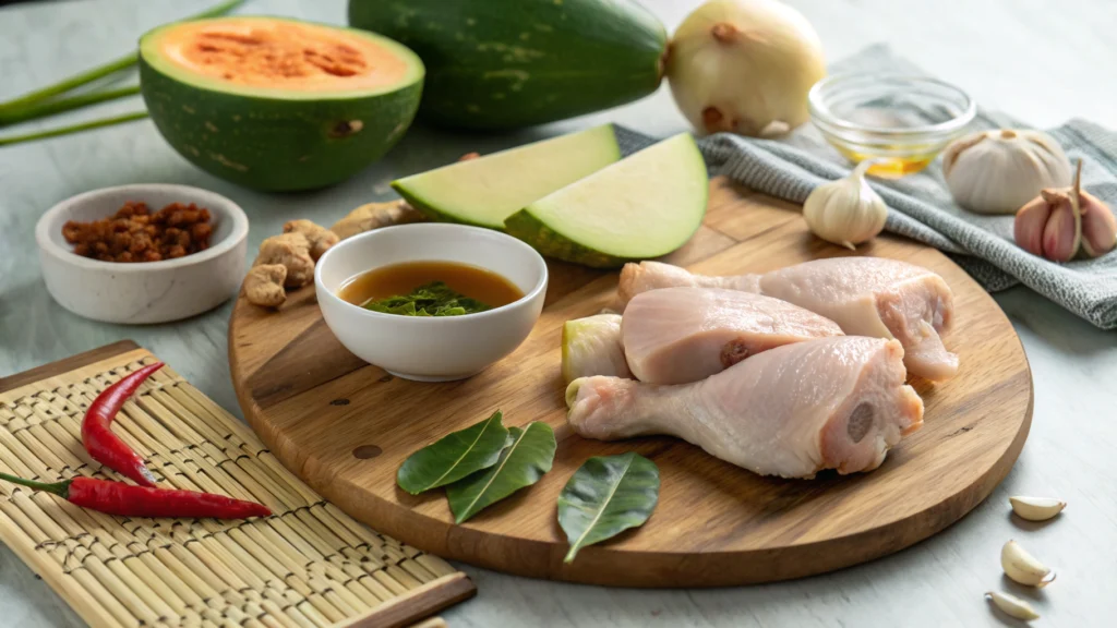 Filipino Tinola with Green papaya ingredients