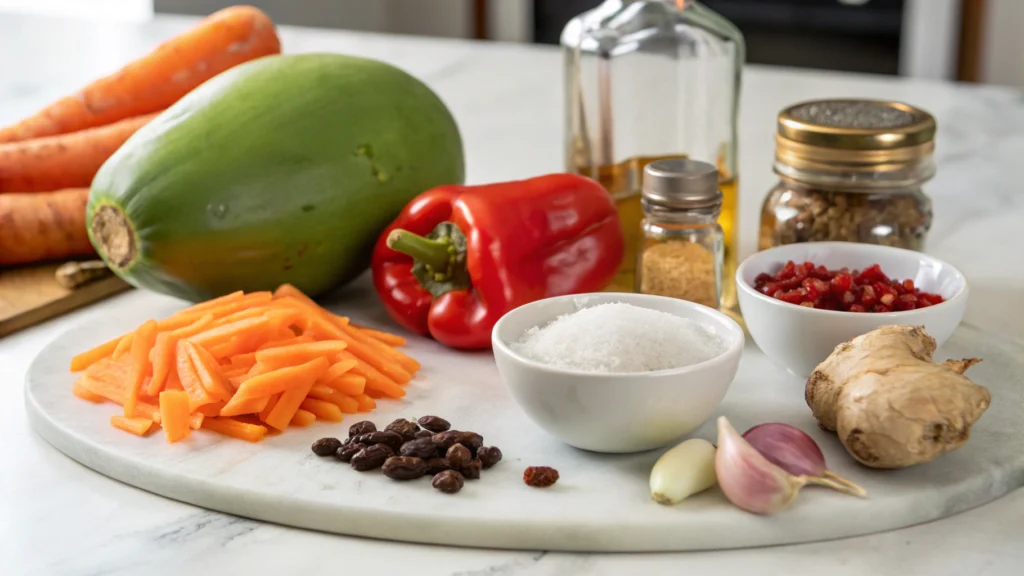 Atchara with Green Papaya ingredients