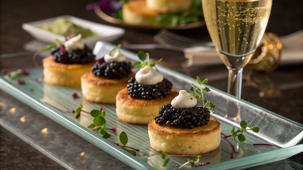 Mini Potato Cakes with Beluga Caviar