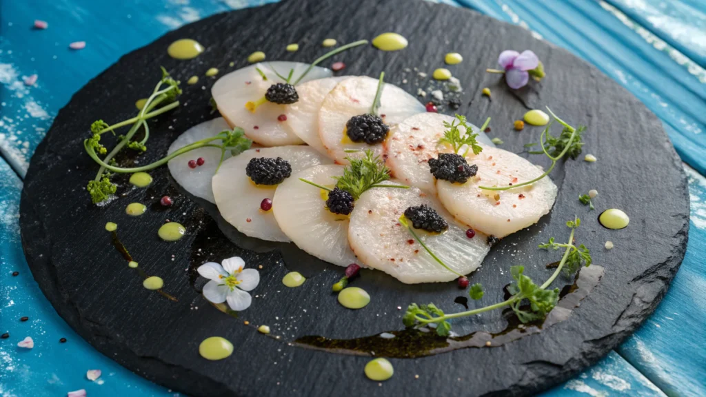 Scallop Crudo with Beluga Caviar and Yuzu