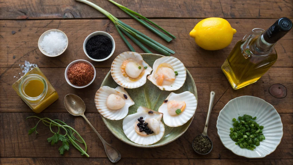 Scallop Crudo with Beluga Caviar and Yuzu ingredients
