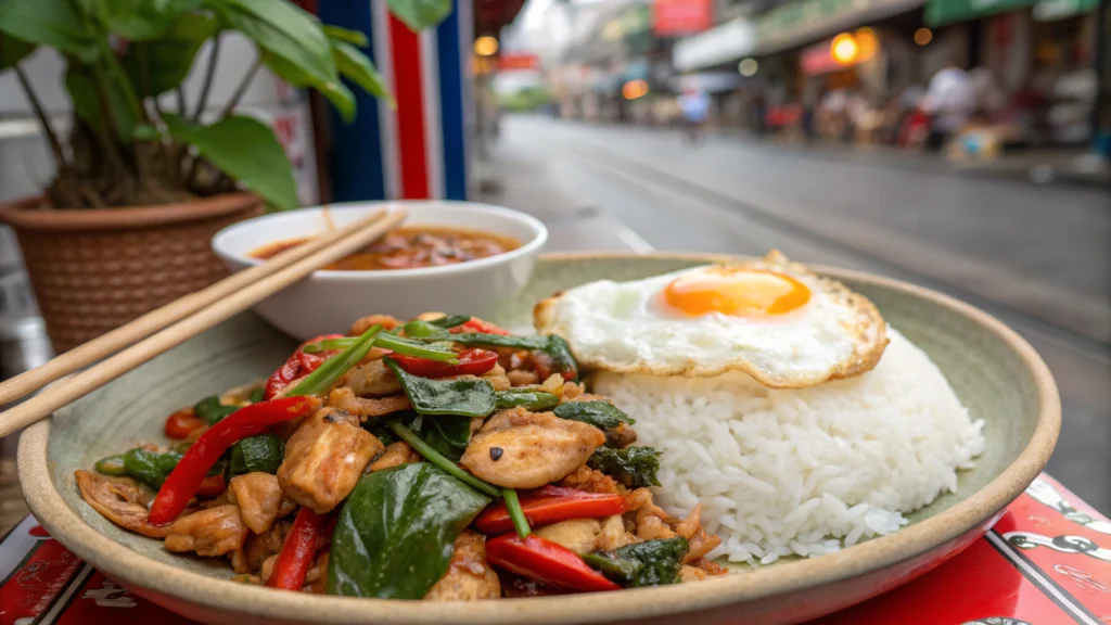 Pad Krapow Gai and poulet thailand